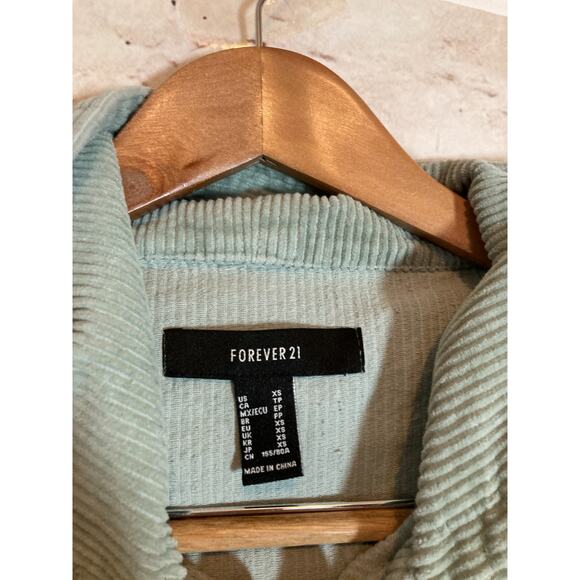 Forever 21 Corduroy Jacket Womens XS Light Sage Green Front Zip Hooded Bomber - Picture 7 of 13